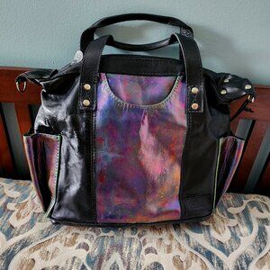 Nena & CO. Leather Convertible Day Bag Black/Oil Slick
